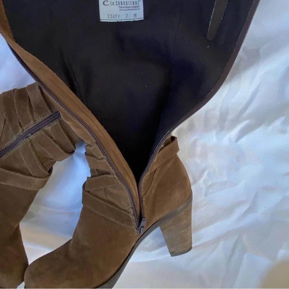 La CANADIENNE Vintage 90s Brown Oiled Suede Fall Winter boot brown suede - Picture 2 of 10